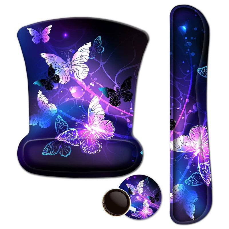 iVeze Mouse Pad with Wrist Support and Keyboard Wrist Rest Pad Set,Ergonomic Mouse Pads for Computers Laptop,Non-Slip Comfortable Mousepad w/Raised Memory Foam for Easy Typing & Pain Relief (Retro Flower) - Image 1
